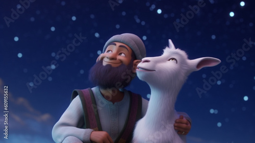 Eid ul azha celebration a goat with a person looking at the sky created with generative ai