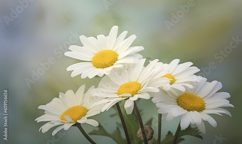  a bunch of daisies in a vase on a table. generative ai