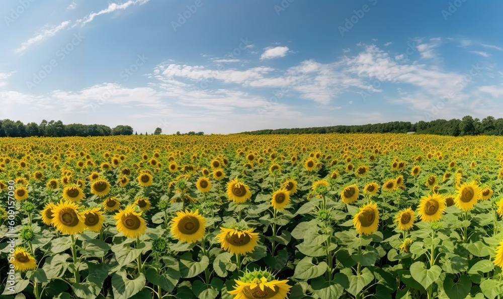 Obraz premium a large field of sunflowers under a blue sky. generative ai