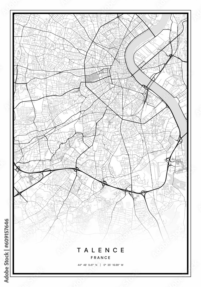Obraz premium Talence Map Wall Art | Talence France Map Art, Map Wall Art, Digital Map Art