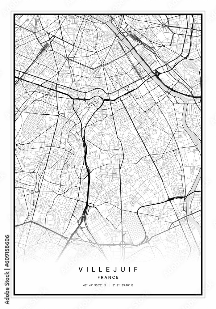 Obraz premium Villejuif Map Wall Art | Villejuif France Map Art, Map Wall Art, Digital Map Art