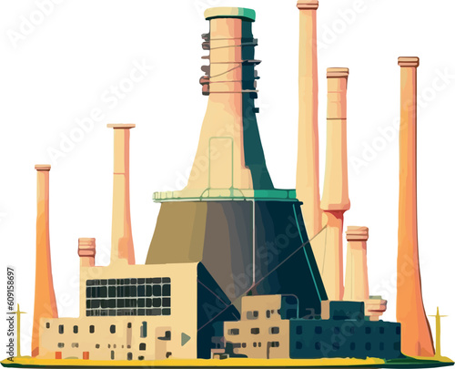 Nuclear power plant multicolor vector illustration isolated on white background