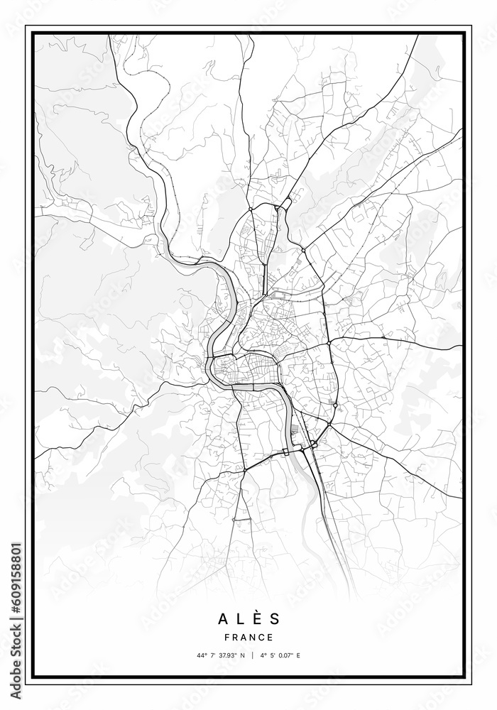 Obraz premium Ales Map Wall Art | Ales France Map Art, Map Wall Art, Digital Map Art