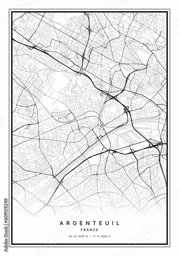 Bilde på lerret Argenteuil Map Wall Art | Argenteuil France Map Art, Map Wall Art, Digital Map A