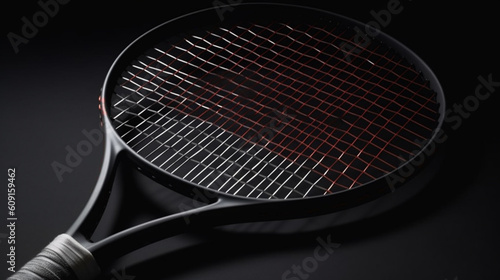 Tennis racket and ball on a black background. generative ai © S...