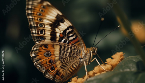 Vibrant butterfly pollinates flower, showcasing natural beauty generated by AI © Jeronimo Ramos