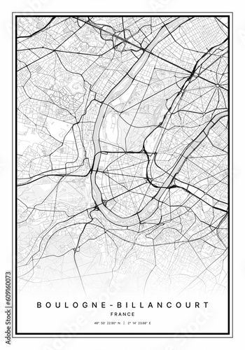 Boulogne Billancourt Map Wall Art | Boulogne Billancourt France Map Art, Map Wall Art, Digital Map Art photo