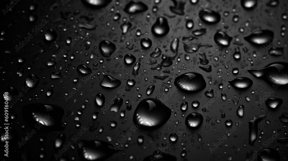 Water drops on a black background. Shallow depth of field.generative ai Water drops on a black background. Shallow depth of field.generative ai