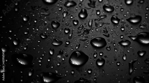 Water drops on a black background. Shallow depth of field.generative ai