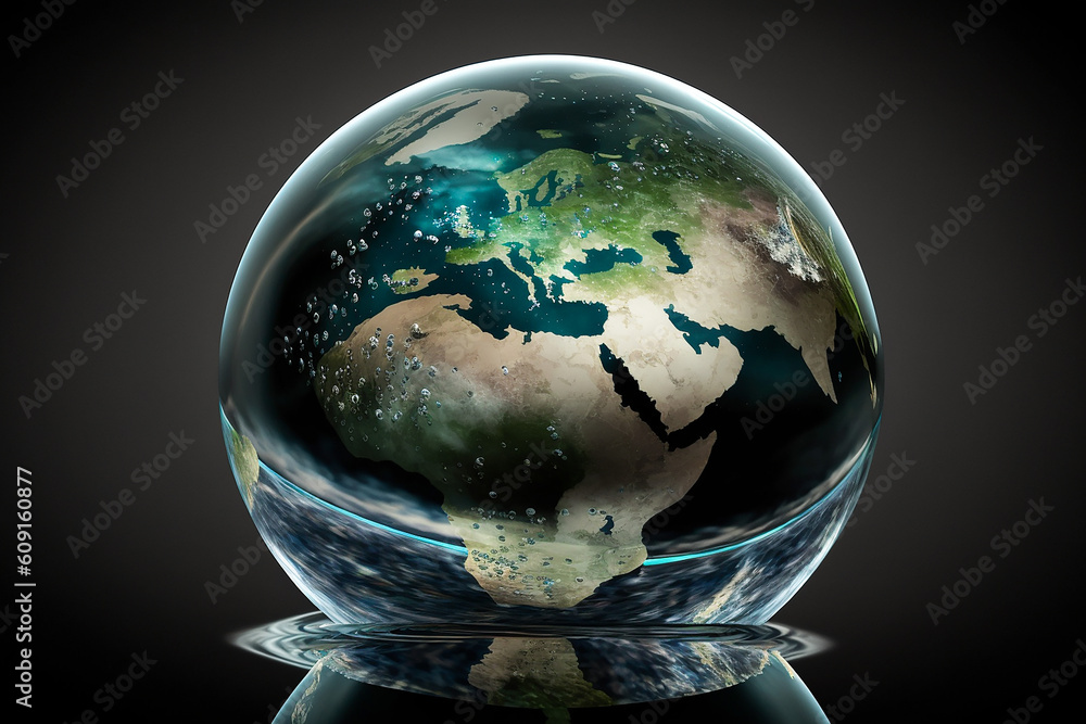 Earth globe in a glass ball, stylized globe concept. AI generated image