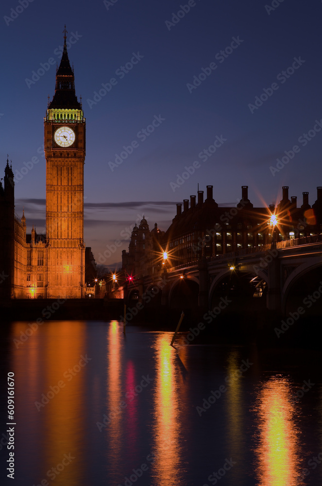 Big Ben on the Thames river - Night