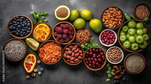Fototapeta Naklejka Na Ścianę i Meble -  fruit and vegetables on a grey table