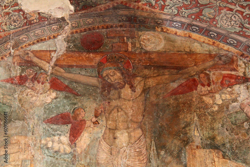 Cristo crocifisso; particolare di affresco nel monastero di San Pietro in Lamosa (Brescia) photo