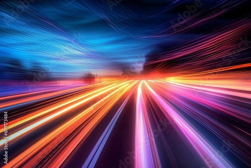 Ethereal Car Light Trails in the Enchanting Hues of Light Indigo and Amber background. AI generated, human enhanced