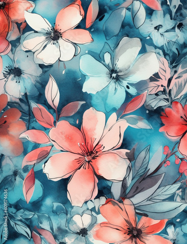 Beautiful flowers watercolor illustration pattern 