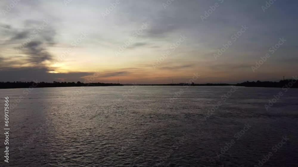Navigation on the São Francisco River at dawn Navigation on the São Francisco River at dawn