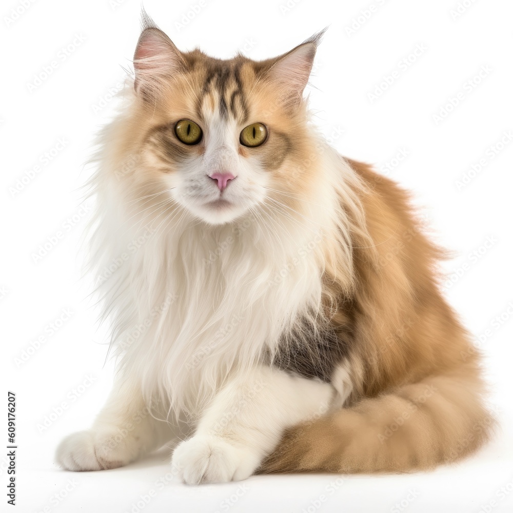 Mekong Bobtail cat cat isolated on white background. Generative AI Mekong Bobtail cat cat isolated on white background. Generative AI
