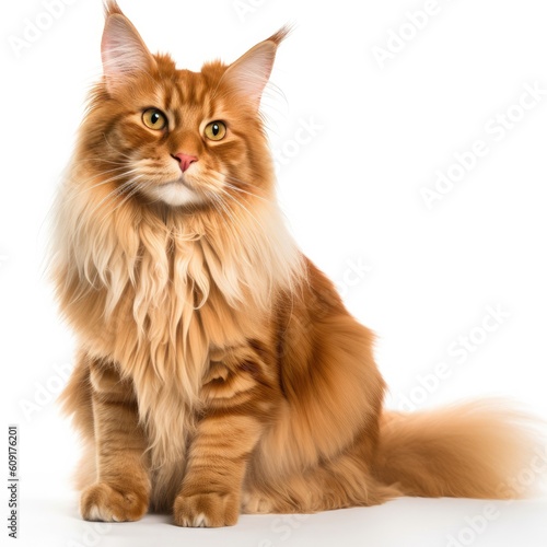 Maine Coon cat isolated on white background. Generative AI