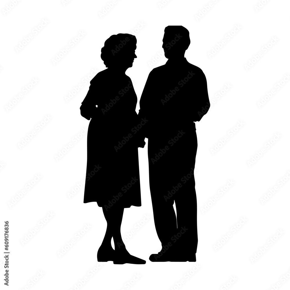 Vector illustration. An elderly couple. Husband and wife. Pensioners. Aged people.