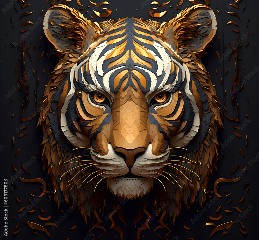 Golden Fractal Tiger Art