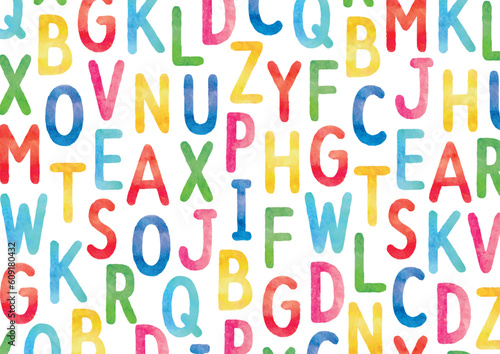 カラフルな水彩アルファベットの模様（※シームレスではありません）