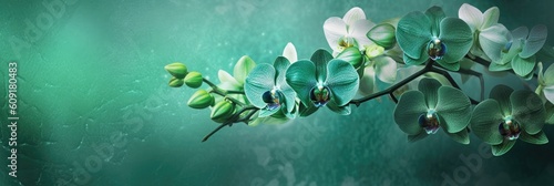 Orchid Dreams Background: Minimalist Platinum with Emerald Enchantment - A Serene Fusion of Elegance and Natural Beauty Backdrop - Orchids Wallpaper created with Generative AI Technology