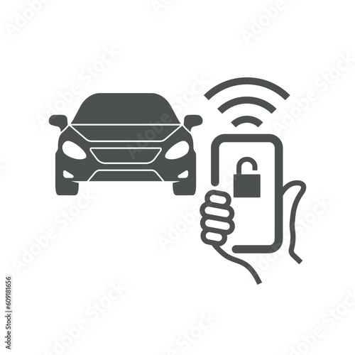 Locking car using mobile application on a smart phone. Concept of remote control and car protection through the internet. Remote control. EPS 10