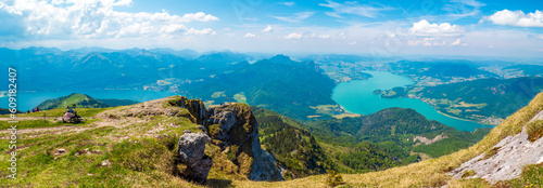 View from famous mount Schafberg, Salzkammergut, Austria, in summer © naturenow
