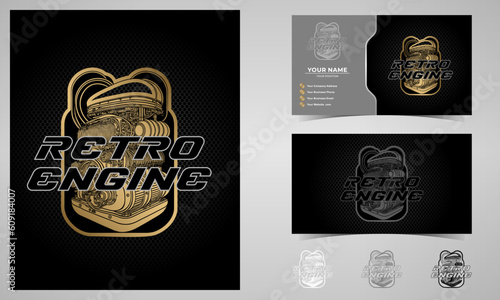 Retro engine logo design and business card 