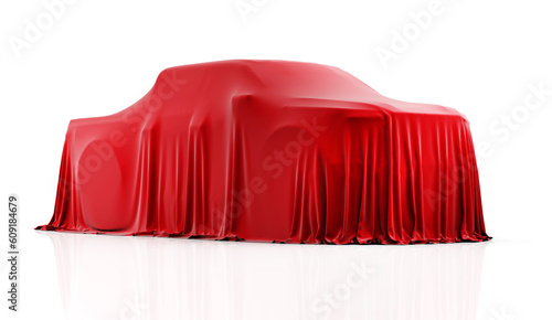 Pick up covered  with red cloth on a white background. 