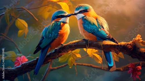 Beautiful two bird. Generative AI © Aram
