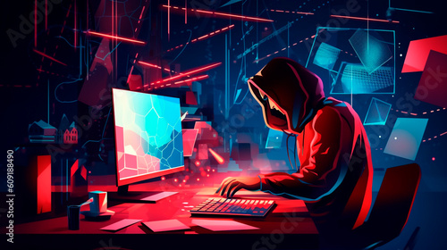 cybersecurity concept identity theft, Database hacks, internet cyber crime. hacker attack, Hacking, and stealing data. damage the system and hack the data. Generative AI
