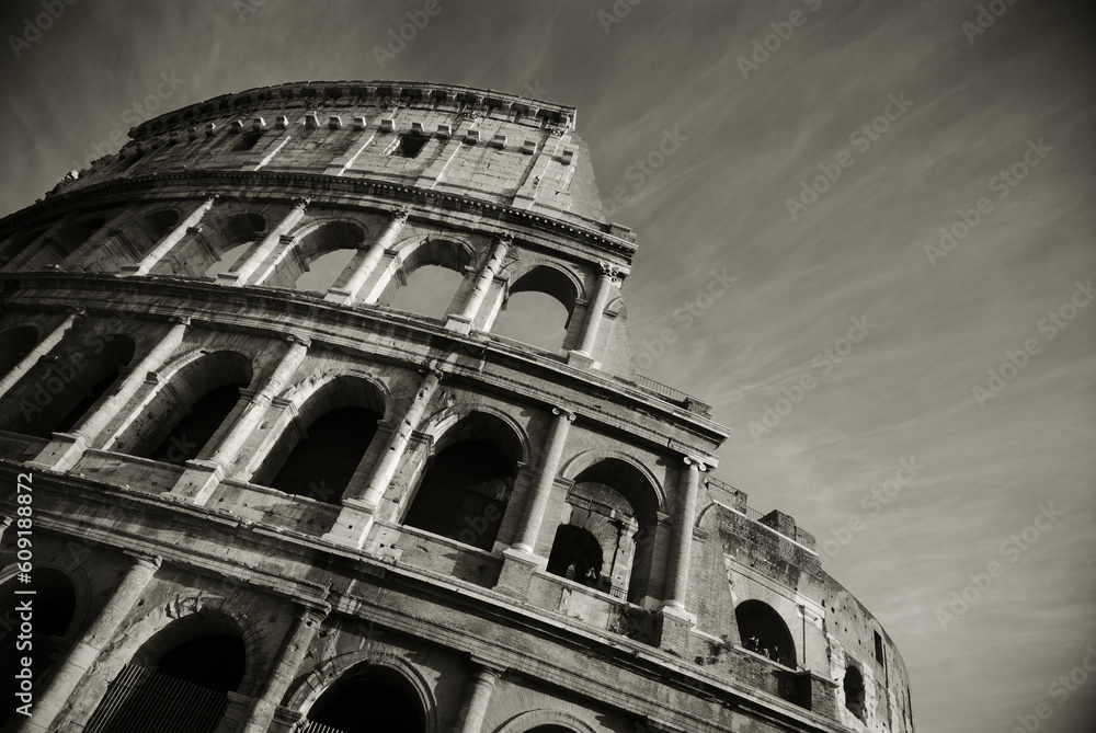 stunning view of the roman colosseum in black and white