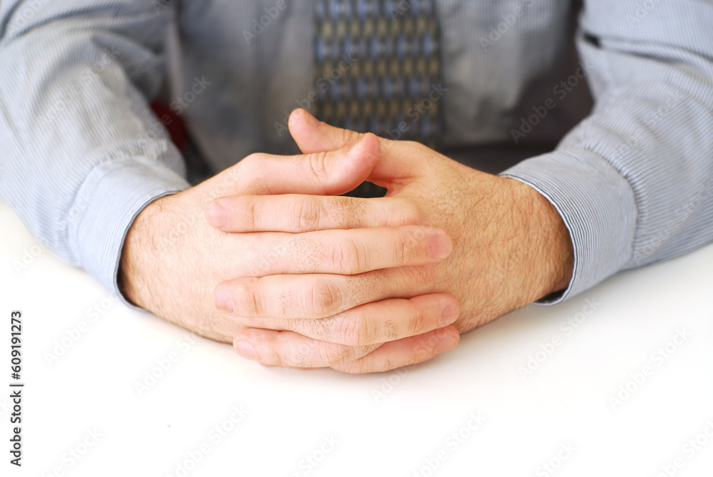 Fototapeta premium Closeup of businessman's hands on white background