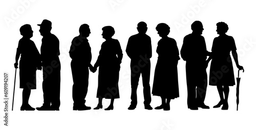 Vector illustration. Silhouettes of men and women of advanced age. Pensioners. Set of people.