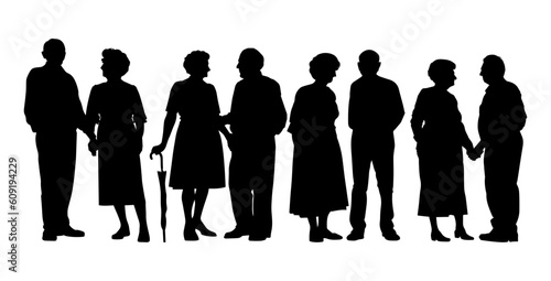 Vector illustration. Silhouettes of men and women of advanced age. Pensioners. Set of people.