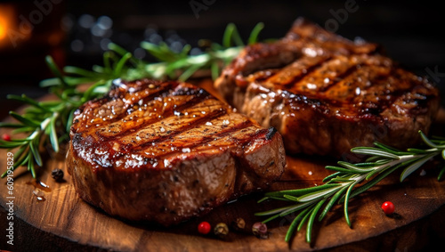 Grilled pork or beef steaks 