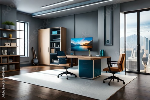 modern office interior with desk,