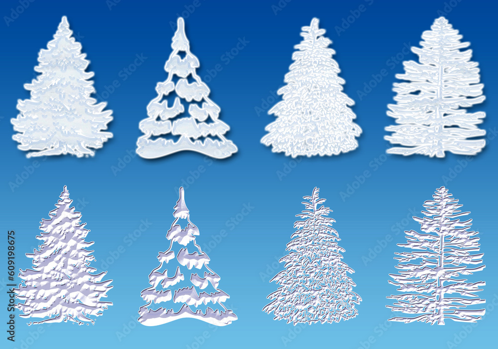 3d rendering of eight Christmas tree cover with snow