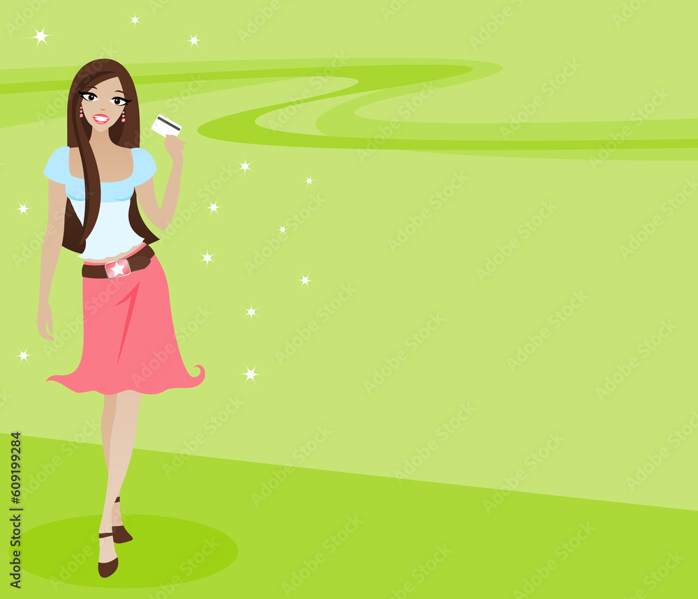 Stylish brunette with her credit card in hand Stylish brunette with her credit card in hand