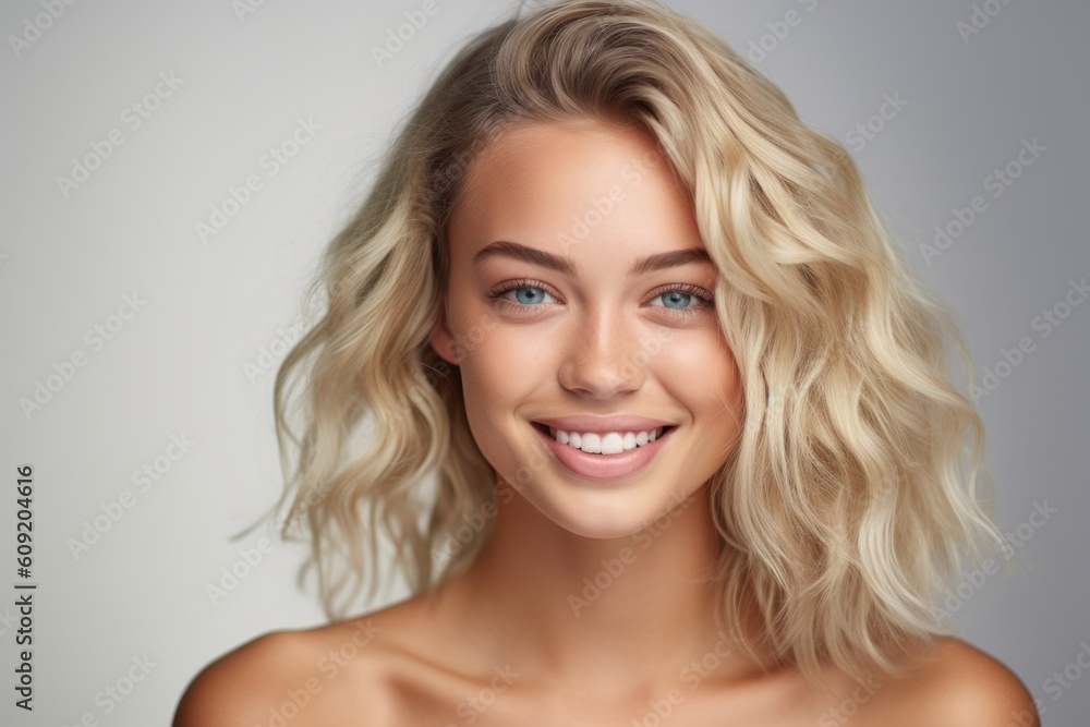 Portrait of a beautiful young blond woman with long curly hair. Portrait of a beautiful young blond woman with long curly hair.