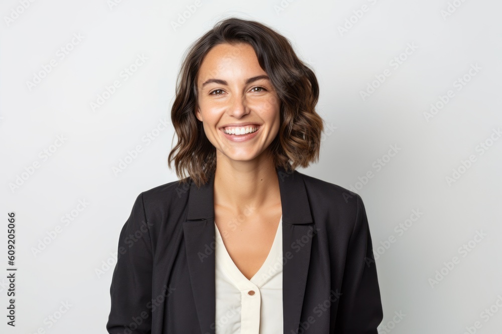 Portrait of a smiling businesswoman in a suit on a white background Portrait of a smiling businesswoman in a suit on a white background