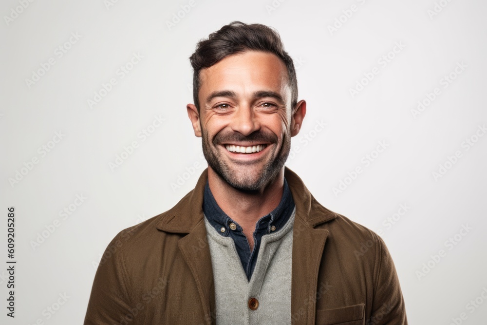 Portrait of a handsome man smiling at camera isolated on a white background Portrait of a handsome man smiling at camera isolated on a white background