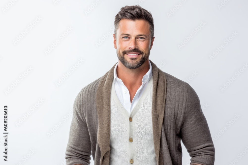 Portrait of handsome man smiling at camera over white background. Looking at camera Portrait of handsome man smiling at camera over white background. Looking at camera