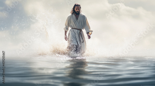 Jesus Walks on Water created with generative AI technology