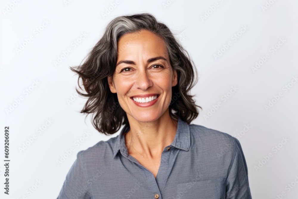 Portrait of a smiling middle-aged woman on a white background Portrait of a smiling middle-aged woman on a white background