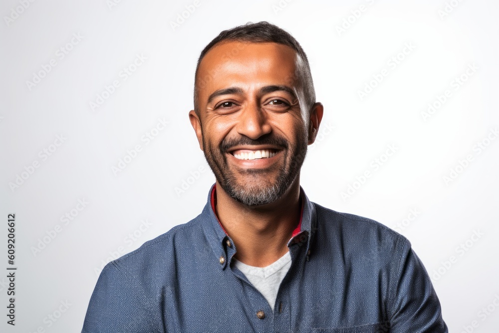 Portrait of a handsome Indian man smiling on a white background. Portrait of a handsome Indian man smiling on a white background.