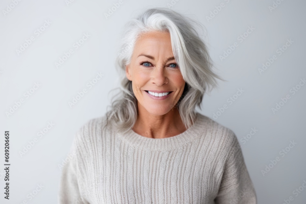 Portrait of a beautiful mature woman smiling at camera isolated on a white background Portrait of a beautiful mature woman smiling at camera isolated on a white background