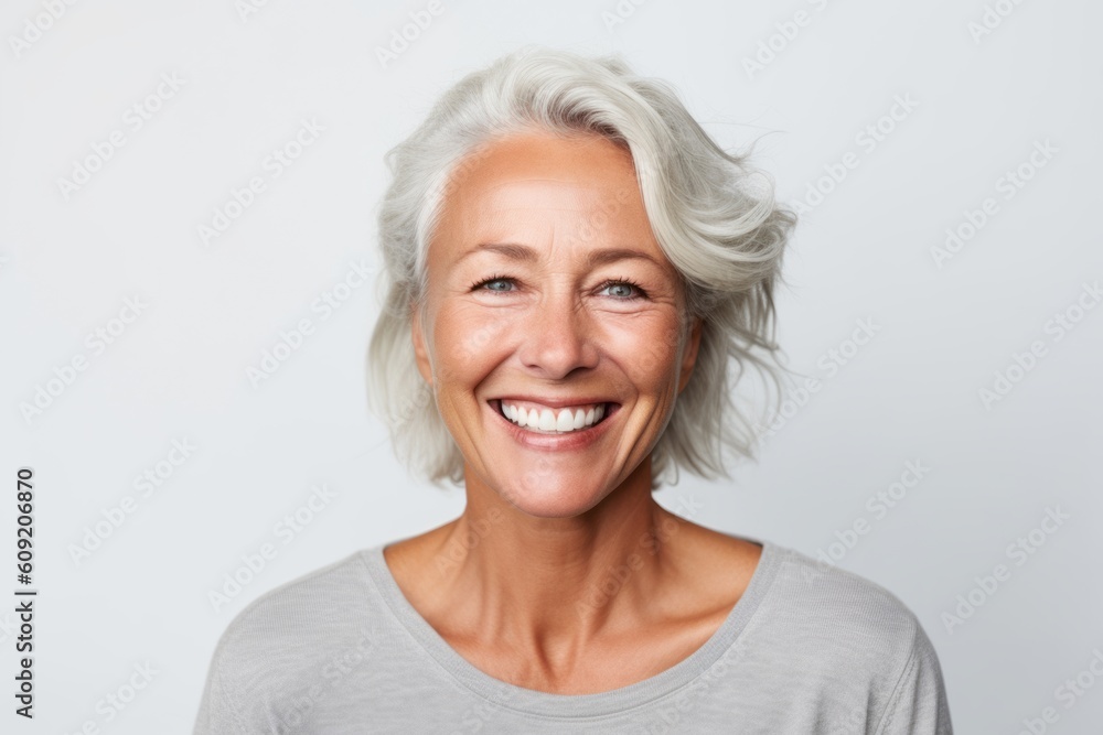 Portrait of a happy senior woman looking at camera over white background Portrait of a happy senior woman looking at camera over white background