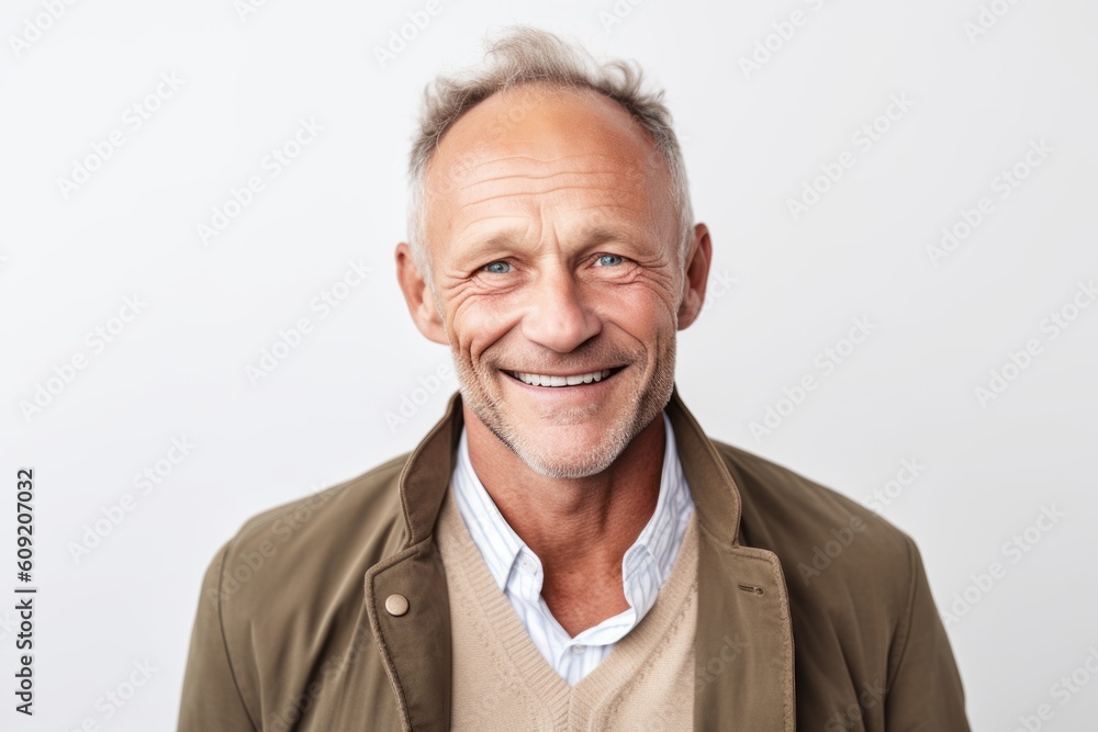 Portrait of a smiling mature man looking at camera over white background Portrait of a smiling mature man looking at camera over white background